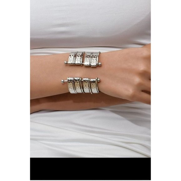 wide cuff bracelet multilayer bangles layered big armor chunky bold statement - Picture 3 of 6